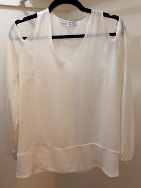 Elizabeth Ryan Ivory Cold-Shoulder Long Sleeve V-Neck Blouse - Size L